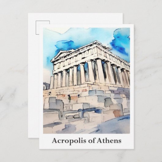 Carte Postale Acropole d'Athènes Grèce Aquarelle Voyage (Devant / Derrière)