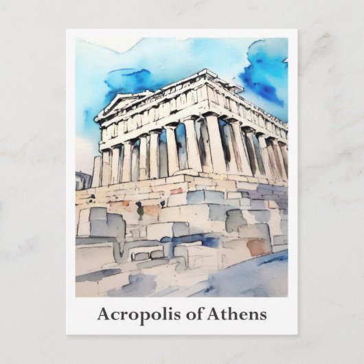 Carte Postale Acropole d'Athènes Grèce Aquarelle Voyage (Devant)