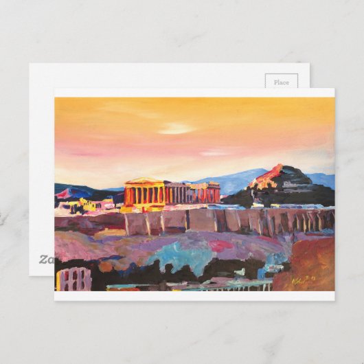 Carte Postale Acropole d'Athènes Grèce au coucher du soleil (Devant / Derrière)