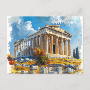 Carte Postale Acropole grecque Aquarelle Points de repère