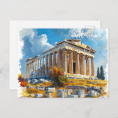 Carte Postale Acropole grecque Aquarelle Points de repère (Devant / Derrière)