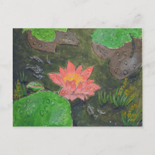 Carte Postale Acrylique sur toile, fleur de nénuphar rose