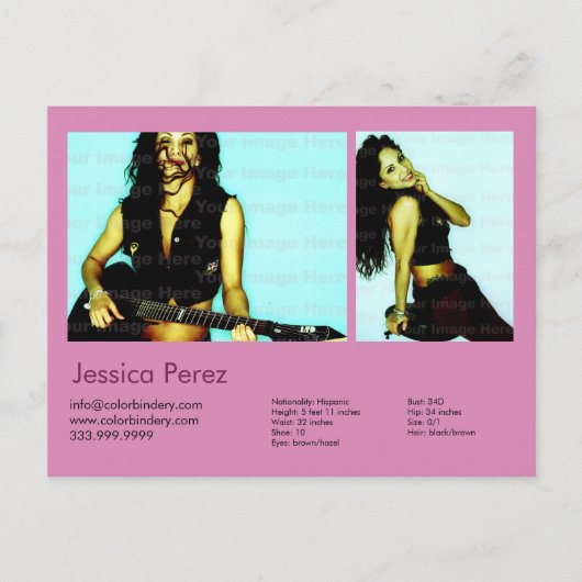 Carte Postale Acteur et modèle 2 Tiré Pink Headshot Comp (Devant)