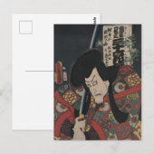 Carte Postale Acteur japonais Ukiyo-e Samurai Kabuki par Kunisad (Devant / Derrière)