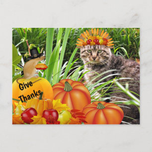 Carte Postale Action de grâce chat et souris / Collage de remerc