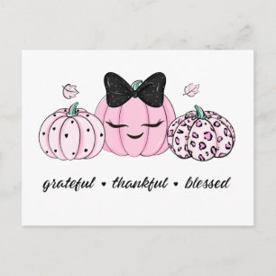 Carte Postale Action de grâce Citrouille Rose
