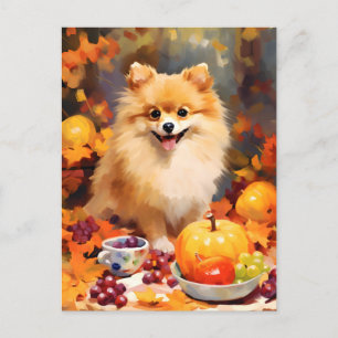 Carte Postale Action de grâce d'automne de Pomeranian