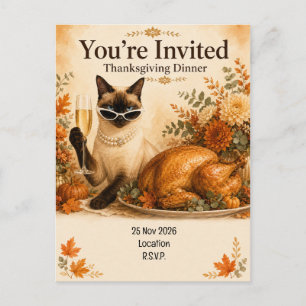 Carte Postale Action de grâce de chat avec dinde
