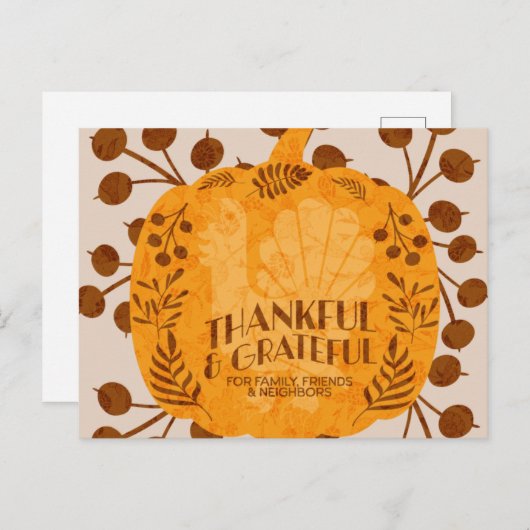 Carte Postale Action de grâce dinde citrouille végétation reconn (Devant / Derrière)