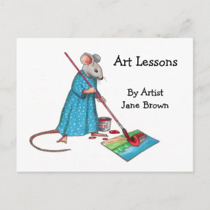 Carte Postale Ad For Art Lessons: Lady Mouse Painting A Picture
