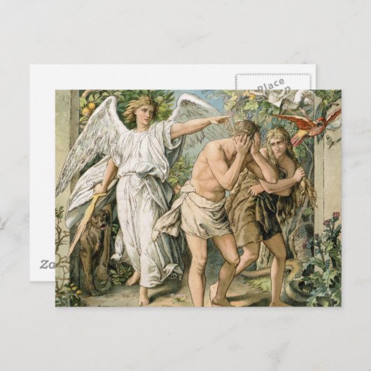 Carte Postale Adam et Eve chassés du Paradis (Devant / Derrière)