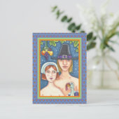 CARTE POSTALE ADAM & EVE PILGRIMS, BIBLICAL WHIMSY MERCI (Debout devant)