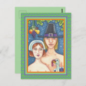 CARTE POSTALE ADAM & EVE PILGRIMS, BIBLICAL WHIMSY MERCI (Devant / Derrière)