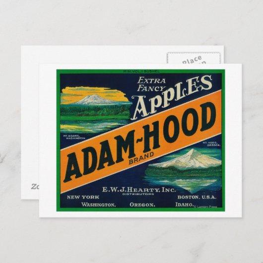 Carte Postale Adam-Hood Apple Crate Label Hood River, OU (Devant / Derrière)