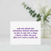 Carte Postale ADD ADHD Funny Citation - violet (Debout devant)