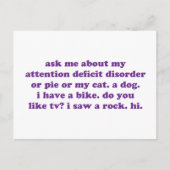 Carte Postale ADD ADHD Funny Citation - violet (Devant)