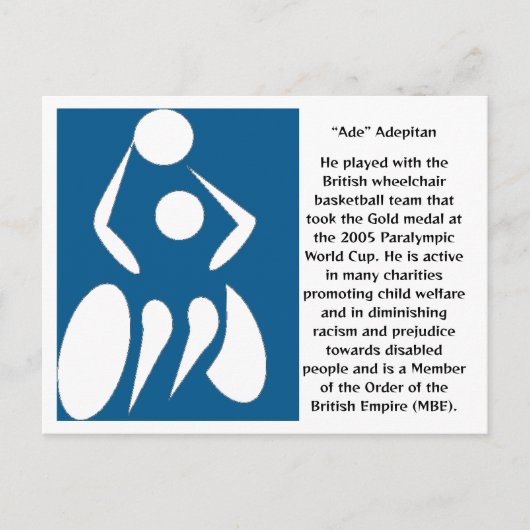 Carte Postale "Ade" Adepitan, joueur de basketball en fauteuil r (Devant)