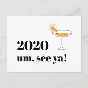 Carte Postale Adieu 2020 Joyeuses Fêtes Moderne Cocktail Font