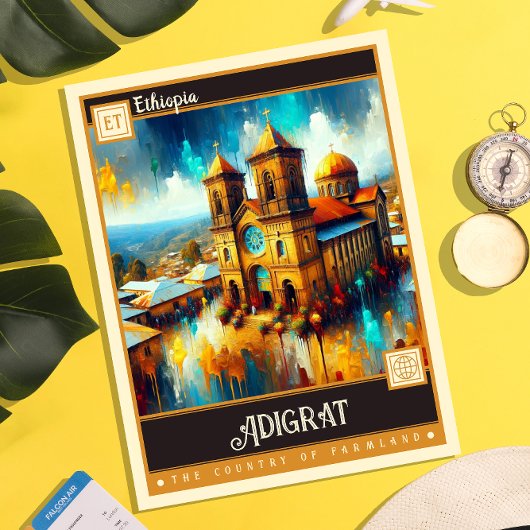 Carte Postale Adigrat, Éthiopie | Peinture Vintage