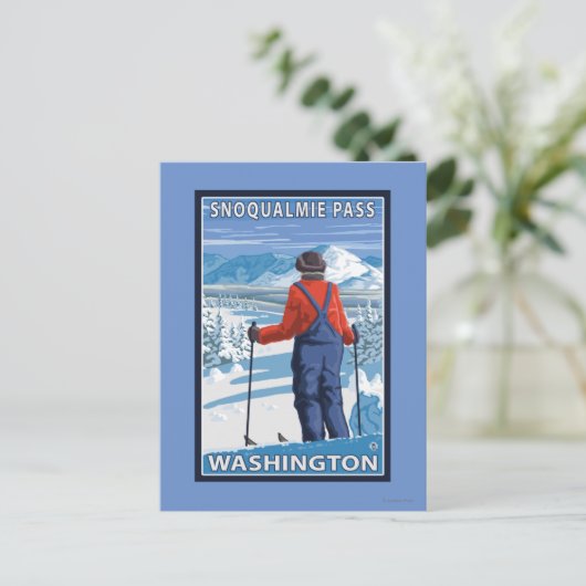 Carte Postale Admirant Skier - Snoqualmie Pass, Washington (Debout devant)