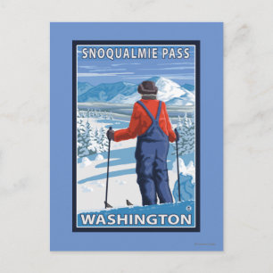 Carte Postale Admirant Skier - Snoqualmie Pass, Washington