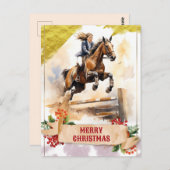 Carte Postale Ado de Noël Cheval à cheval sur saut (Devant / Derrière)