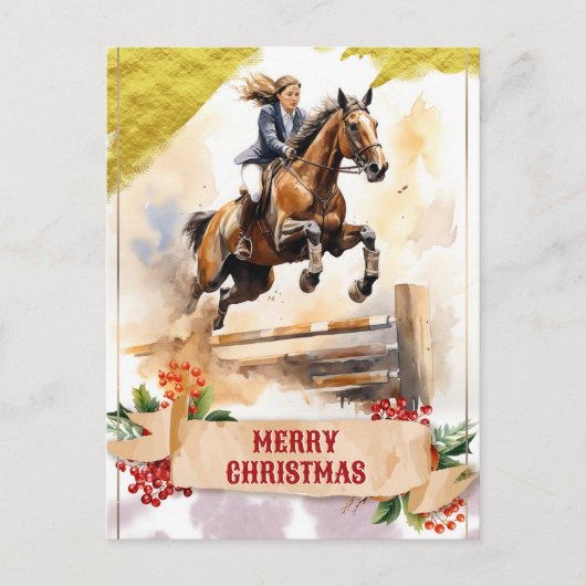 Carte Postale Ado de Noël Cheval à cheval sur saut (Devant)