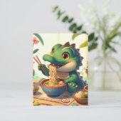 Carte Postale Adorable Alligator Manger des nouilles (Debout devant)