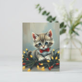 Carte Postale Adorable and Cute Christmas Kitten With Lights (Debout devant)