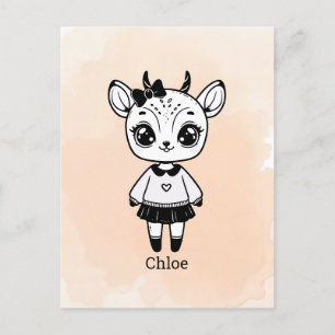 Carte Postale Adorable Antelope Girl - Jolie conception Doodle