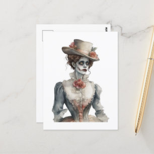 Carte Postale Adorable Aquarelle Victorienne Zombie Femme