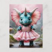 Carte Postale Adorable Baby Dino dans une robe rose (Devant)