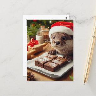 Carte Postale Adorable Baking Baking de Otter de Noël Brownies