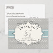 Carte Postale Adorable bébé éléphant | MERCI BABY SHOWER (Devant / Derrière)