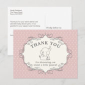 Carte Postale Adorable bébé éléphant | MERCI BABY SHOWER (Devant / Derrière)