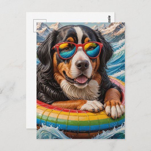Carte Postale Adorable Bernese Mountain Dog aime Voyage en flott (Devant / Derrière)