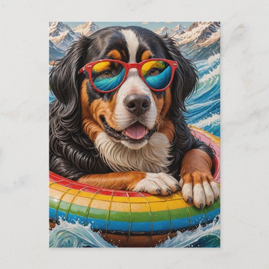 Carte Postale Adorable Bernese Mountain Dog aime Voyage en flott (Devant)
