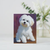 Carte Postale Adorable Bichon Havanais Chiot Aquarelle (Debout devant)
