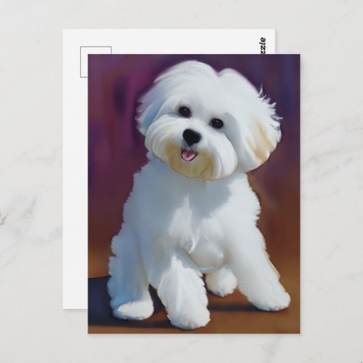 Carte Postale Adorable Bichon Havanais Chiot Aquarelle (Devant / Derrière)