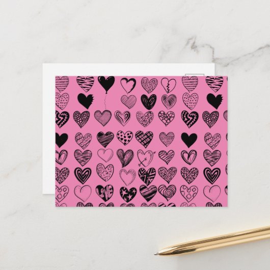 Carte postale adorable Black Heart Scribble Dessin (Devant/Arrière en situation)