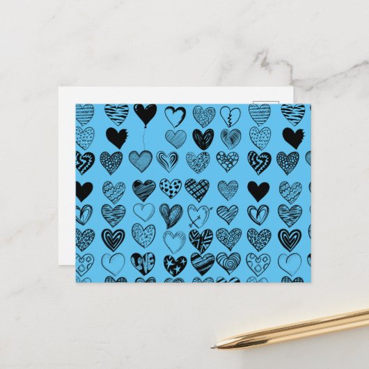 Carte postale adorable Black Heart Scribble Dessin (Devant/Arrière en situation)
