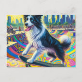 Carte Postale Adorable Bordure Collie Skateboard (Devant)
