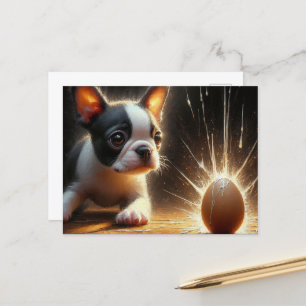 Carte Postale Adorable Boston Terrier Chiot Broken Egg