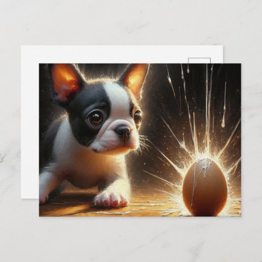Carte Postale Adorable Boston Terrier Chiot Broken Egg (Devant / Derrière)