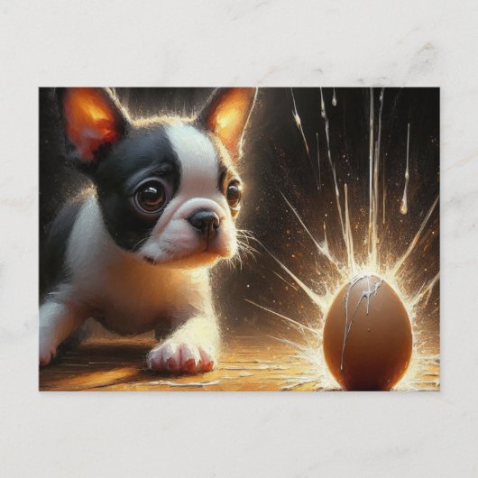 Carte Postale Adorable Boston Terrier Chiot Broken Egg (Devant)
