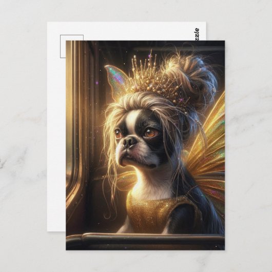 Carte Postale Adorable Boston Terrier Fairy (Devant / Derrière)