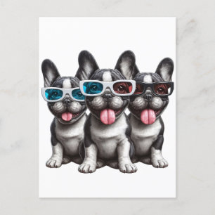 Carte Postale Adorable Bulldogs français avec lunettes de soleil