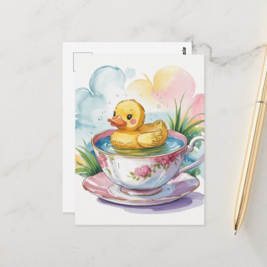 Carte Postale Adorable canard dans une teacup (Devant/Arrière en situation)