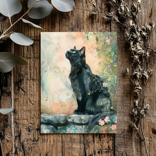 CARTE POSTALE ADORABLE CAT WATERCOLOR ILLUSTRATION