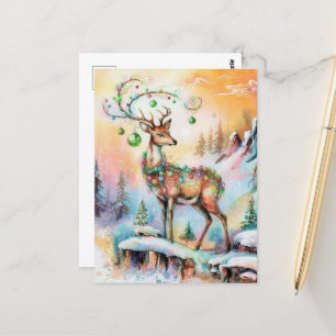 Carte Postale Adorable Cerf de Noël